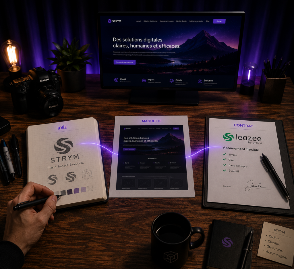 STRYM Création de site internet Identité visuelle Solutions complètes Abonnement Leazee Suisse Romande
